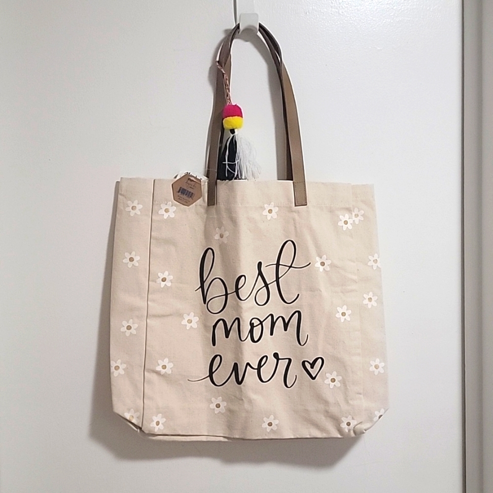 Eccolo Canvas Pom-Pom Mom Tote, NWT